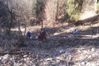 Brigáda urbariátu Vojkovce 11.04.2015 pri čistení porastu pred vysadbou stromcekov